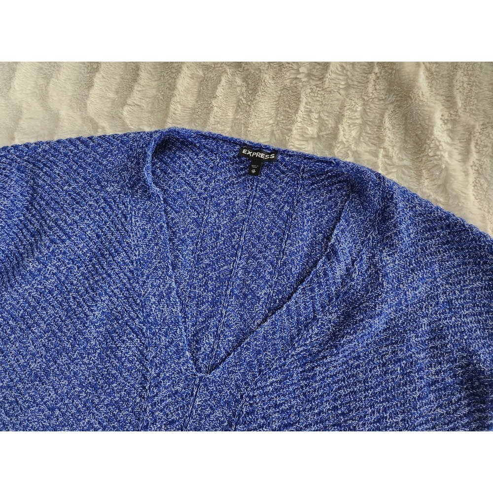 Express Women's Top Blue 3/4 Sleeve V-Neck‎ Knit Hi-Low Solid Size XS